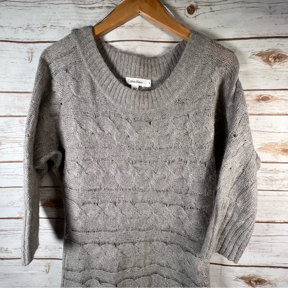 Calvin Klein Grey Wool/Mohair Blend Cable Knit Crewneck Sweater Size S - Picture 9 of 9